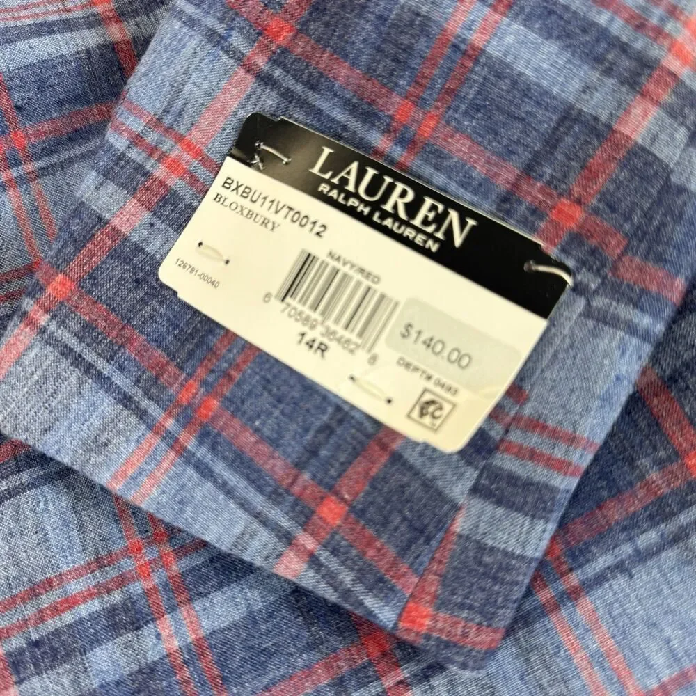 LAUREN RALPH LAUREN Boy 14R Bloxbury Blue Red Plaid Sport Coat Blazer Linen Blen